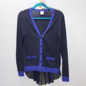 CAbi Black Button Front Cardigan Sheer Hem Long Sleeve Size M